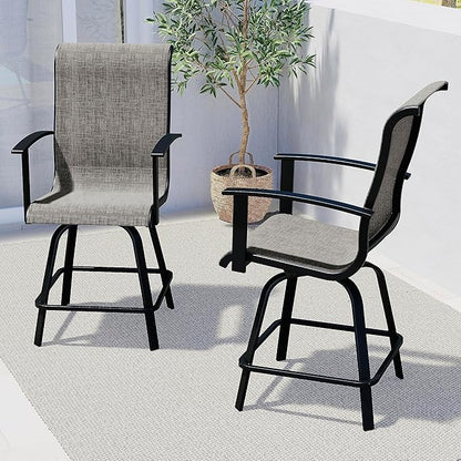 Grand patio Counter Height Outdoor Swivel Bar Stools Set of 2, Patio Bar Chairs with Arms Backs for Porch Balcony, Poolside, Deck (Coffee, 2PC)