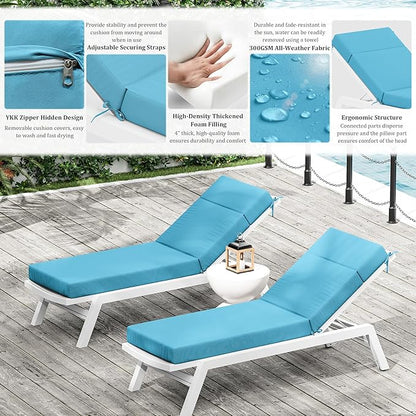 Chaise Lounge Cushion for Outdoor Furniture, Waterproof Fade and Tear Resistant Lounge Deck Chair Cushions for Patio Lawn Pool Resort Hotel