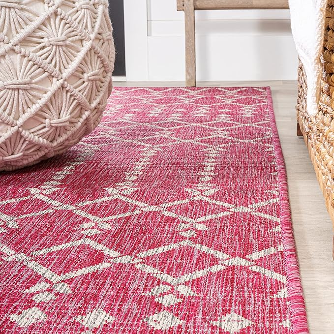 JONATHAN Y Moroccan Geometric Indoor Outdoor Runner Rug 2X10 Fuchsia/Light Gray, Ourika Textured Weave for Backyard, Patio, Porch, Easy-Cleaning, Pet-Friendly, Non-Shedding (SMB108Q-210)