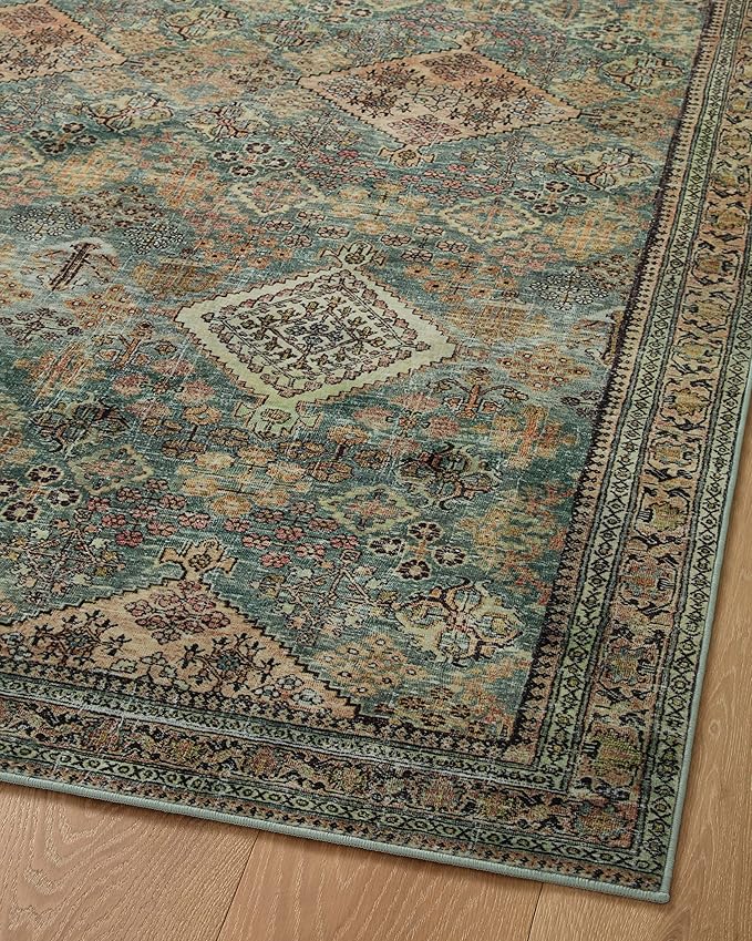 Loloi Magnolia Home by Joanna Gaines Sinclair Collection SIN-03 Turquoise/Multi 2'-3" x 3'-9", .25" Pile Height, Machine Washable, Accent Rug