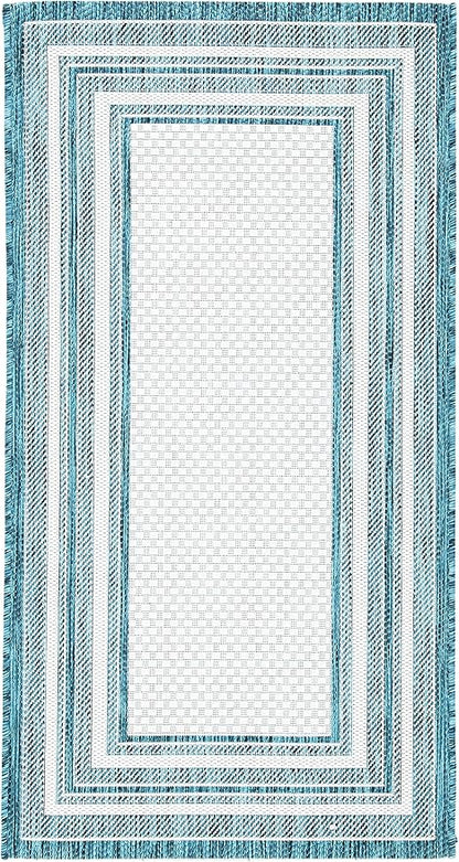 SAFAVIEH Washable Rug Outdoor Courtyard Collection - 2'7" x 5', Ivory & Teal, Non-Shedding & Easy Cleaning, Ideal for Patio, Backyard, Mudroom (CY8475-53512)