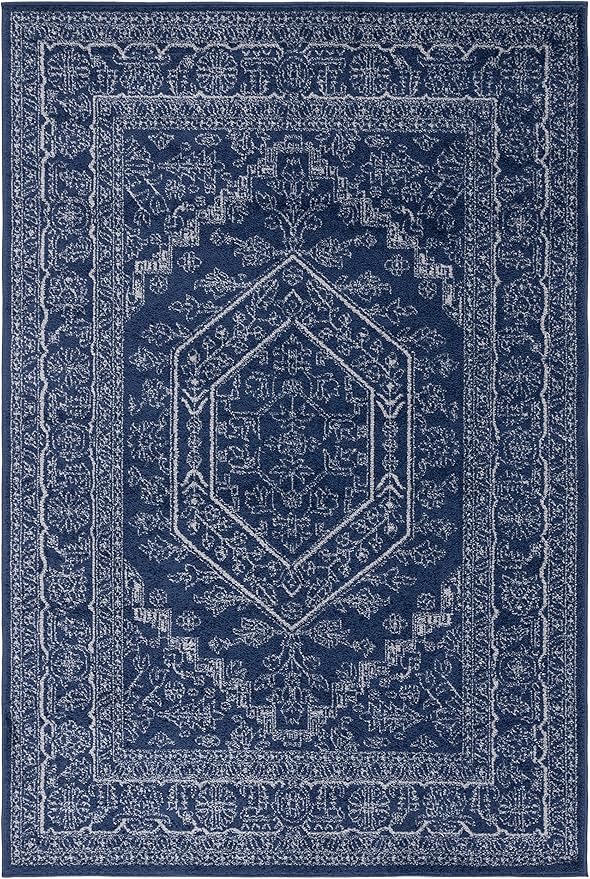 SAFAVIEH Adirondack Collection Area Rug - 5'1" x 7'6", Navy & Ivory, Oriental Medallion Design, Non-Shedding & Easy Care, Ideal for High Traffic Areas in Living Room, Bedroom (ADR108N)