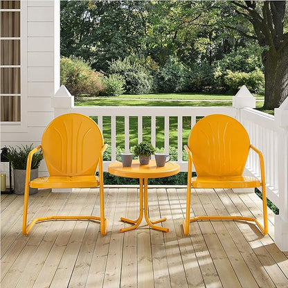 Crosley Furniture Griffith 3-Piece Outdoor Chair and Side Table Set, Retro Metal Bistro Patio Sets for Porch, Tangerine