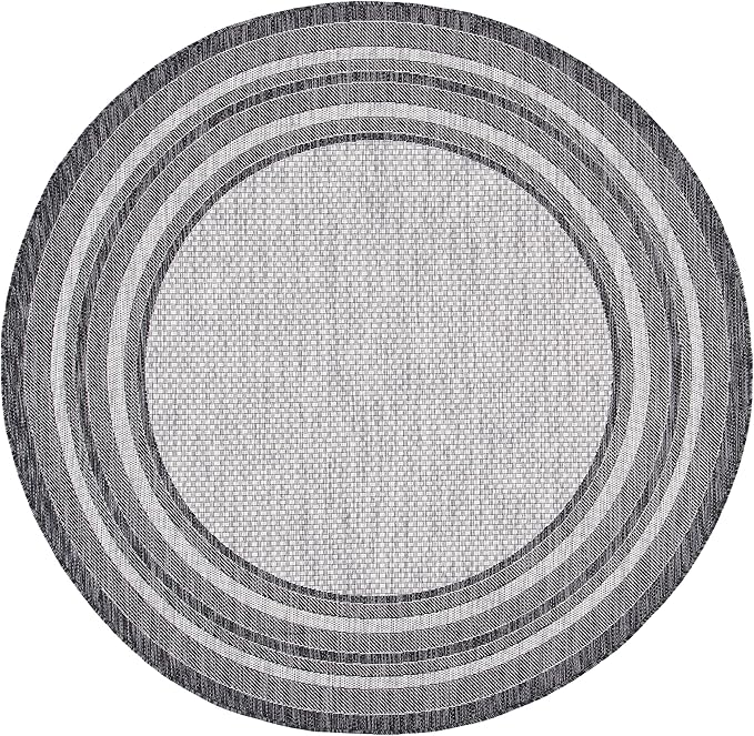SAFAVIEH Washable Rug Outdoor Courtyard Collection - 7'10" Round, Light Grey & Black, Non-Shedding & Easy Cleaning, Ideal for Patio, Backyard, Mudroom (CY8475-37612)