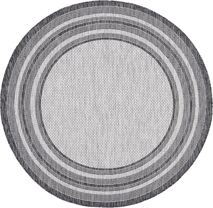 SAFAVIEH Washable Rug Outdoor Courtyard Collection - 7'10" Round, Light Grey & Black, Non-Shedding & Easy Cleaning, Ideal for Patio, Backyard, Mudroom (CY8475-37612)