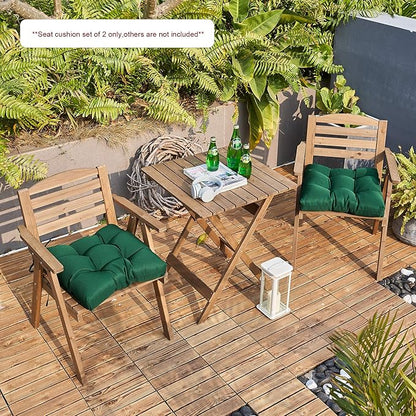 ARTPLANT Outdoor Dinning Seat Pads Cushions with Tie 19"x19"x4",Square Wicker Outdoor Tufted Chair Cushion,Set of 2,Invisible Green