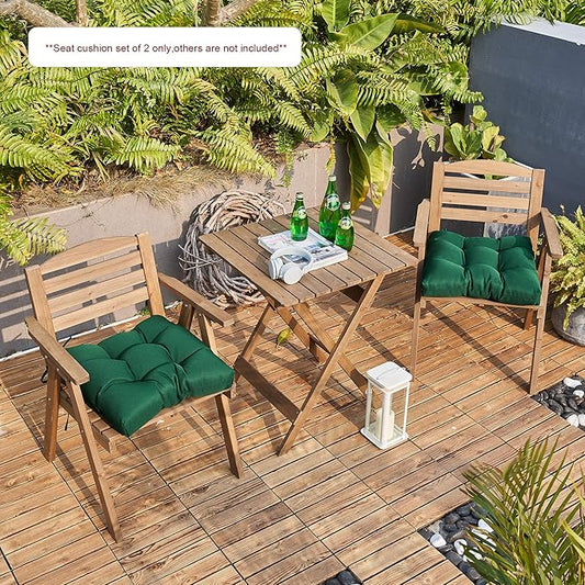 ARTPLANT Outdoor Dinning Seat Pads Cushions with Tie 19"x19"x4",Square Wicker Outdoor Tufted Chair Cushion,Set of 2,Invisible Green