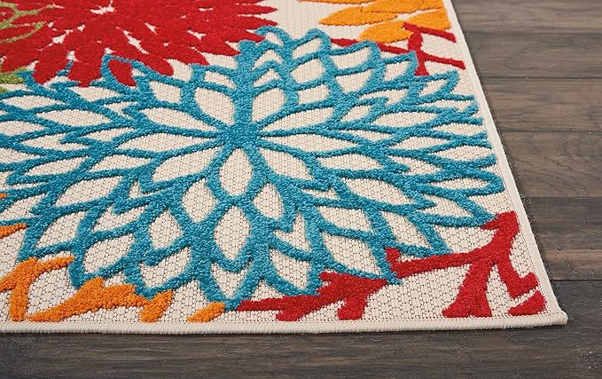 Nourison Aloha Indoor/Outdoor Green 2'3'' x 10' Area--Rug, Tropical, Botanical, Easy--Cleaning, Non Shedding, Bed Room, Living Room, Dining Room, Deck, Backyard, Patio (2x10)