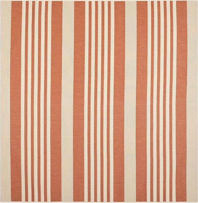 SAFAVIEH Washable Rug Outdoor Courtyard Collection - 7'10" Square, Terracotta & Beige, Non-Shedding & Easy Cleaning, Ideal for Patio, Backyard, Mudroom (CY6062-241)