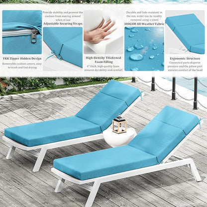 Chaise Lounge Cushion for Outdoor Furniture, Waterproof Fade and Tear Resistant Lounge Deck Chair Cushions for Patio Lawn Pool Resort Hotel