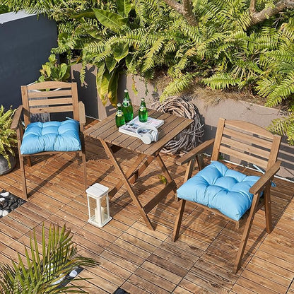 ARTPLAN Outdoor Chair Cushions,Set of 4,19"x19"x4" Patio Seat Pad Cushions with Ties,Wicker Tufed Outdoor Cushions for Patio Furniture,Sky Blue
