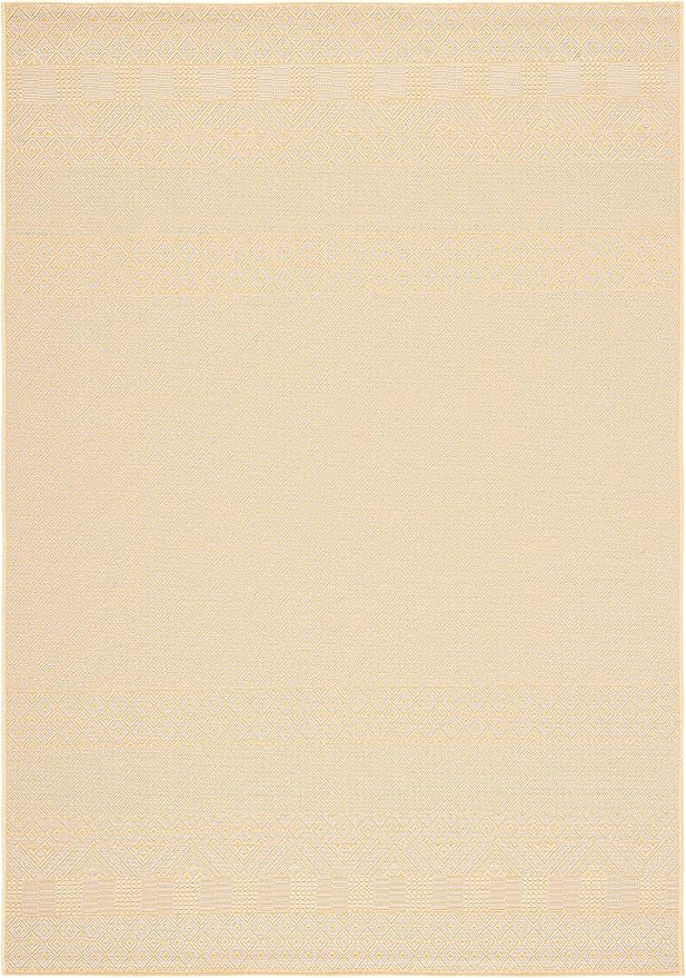SAFAVIEH Washable Rug Outdoor Courtyard Collection - 6'7" x 9'6", Gold & Beige, Non-Shedding & Easy Cleaning, Ideal for Patio, Backyard, Mudroom (CY6235-30612)