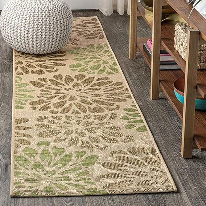 JONATHAN Y Floral Textured Weave Indoor Outdoor Runner Rug 2X8 Sage/Brown, Zinnia Modern for Backyard, Patio, Porch, Easy-Cleaning, High Traffic, Pet-Friendly, Non-Shedding (SMB110A-28)