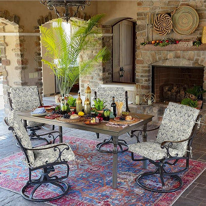Arden 2-Pack Outdoor Patio Dining Chair Cushion, 20x44, Rain-Proof Seat Pad, Fade-Resistant Outdoor Cushion Neutral Aurora Damask