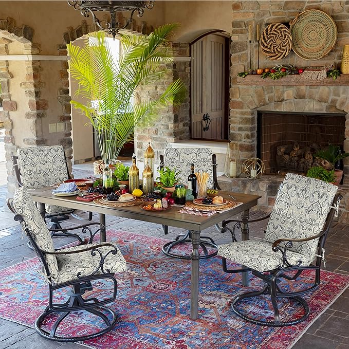 Arden 4-Pack Outdoor Patio Dining Chair Cushion, 20x44, Rain-Proof Seat Pad, Fade-Resistant Outdoor Cushion Neutral Aurora Damask
