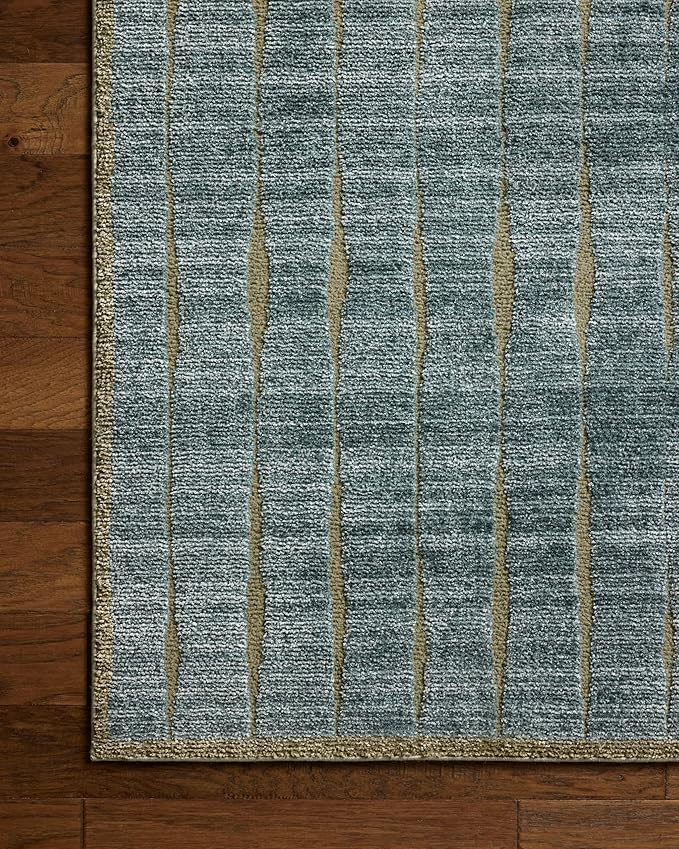 Loloi Chris Loves Julia Calvin Collection CLV-02 Ocean/Olive 2'-7" x 7'-6" Runner Rug Checkered Neutral Soft Living Room Bedroom Carpet
