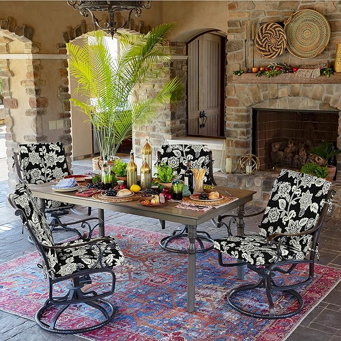 Arden 2-Pack Outdoor Patio Dining Chair Cushion, 20x44, Rain-Proof Seat Pad, Fade-Resistant Outdoor Cushion Ashland Black Jacobean