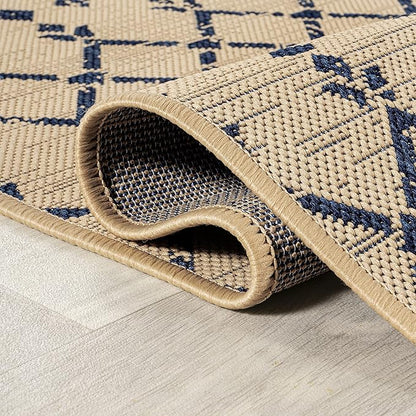 JONATHAN Y Moroccan Geometric Indoor Outdoor Area Rug 3X5 Beige/Navy, Ourika Textured Weave for Backyard, Patio, Porch, Easy-Cleaning, High Traffic, Pet-Friendly, Non-Shedding (SMB108H-3)