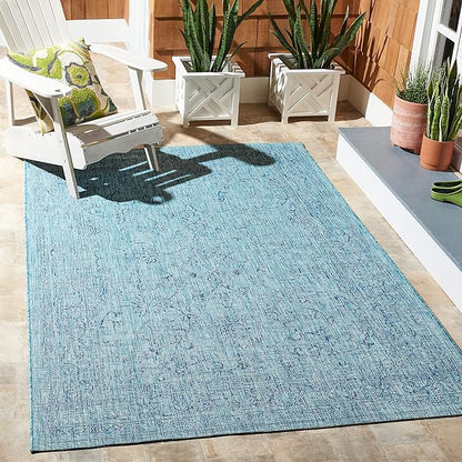 SAFAVIEH Courtyard Collection 4' x 5'7" Aqua/Navy CY8680 Indoor/ Outside Waterproof Easy cleansingPatio Backyard Mudroom Area Mat