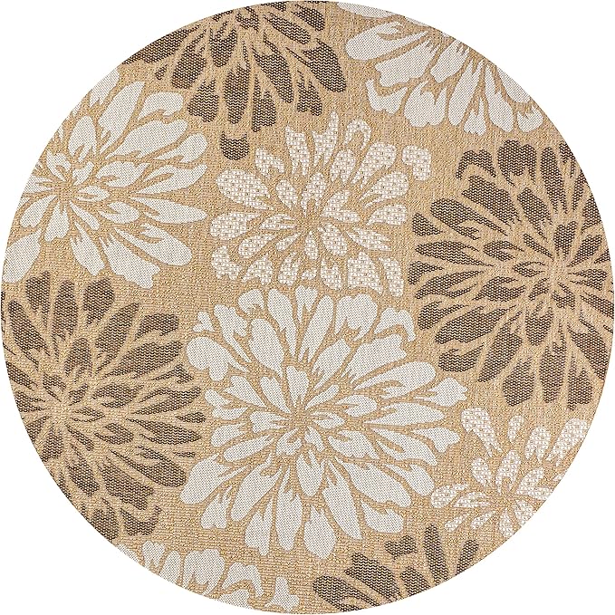 JONATHAN Y Floral Textured Weave Indoor Outdoor Round Area Rug 6 Ft Brown/Cream, Zinnia Modern for Backyard, Patio, Porch, Easy-Cleaning, High Traffic, Pet-Friendly, Non-Shedding (SMB110I-6R)