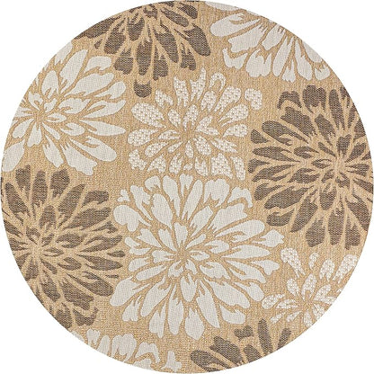 JONATHAN Y Floral Textured Weave Indoor Outdoor Round Area Rug 6 Ft Brown/Cream, Zinnia Modern for Backyard, Patio, Porch, Easy-Cleaning, High Traffic, Pet-Friendly, Non-Shedding (SMB110I-6R)