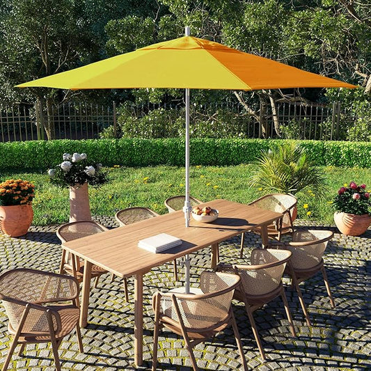 California Umbrella 11Ft Fiberglass Rib Patio Umbrella, Hand-Crank, Tilt-Collar, White Frame, Solution Dyed Lemon Fabric