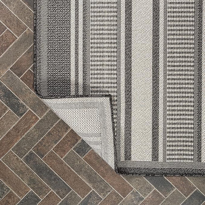 JONATHAN Y Double Stripe Indoor Outdoor Runner Rug 2X8 Black/Cream, Haynes Modern for Backyard, Patio, Porch, Easy-Cleaning, High Traffic, Pet-Friendly, Non-Shedding (SMB202B-28)