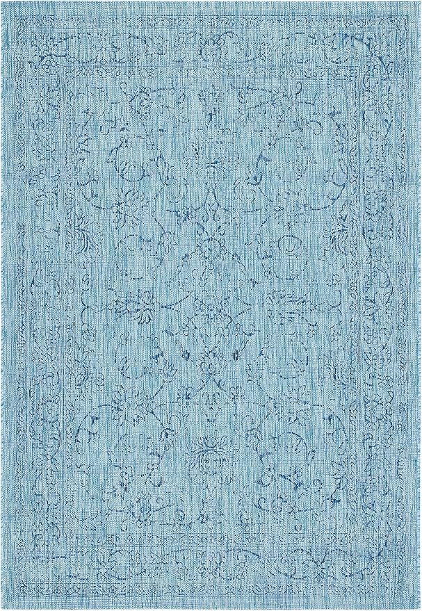 SAFAVIEH Courtyard Collection 4' x 5'7" Aqua/Navy CY8680 Indoor/ Outside Waterproof Easy cleansingPatio Backyard Mudroom Area Mat
