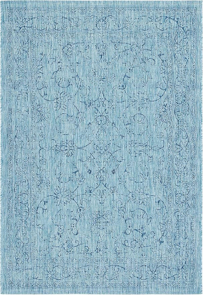 SAFAVIEH Courtyard Collection 4' x 5'7" Aqua/Navy CY8680 Indoor/ Outside Waterproof Easy cleansingPatio Backyard Mudroom Area Mat