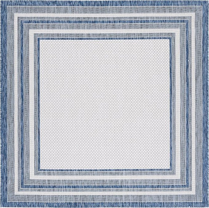 SAFAVIEH Washable Rug Outdoor Courtyard Collection - 4' Square, Ivory & Navy, Non-Shedding & Easy Cleaning, Ideal for Patio, Backyard, Mudroom (CY8475-53412)