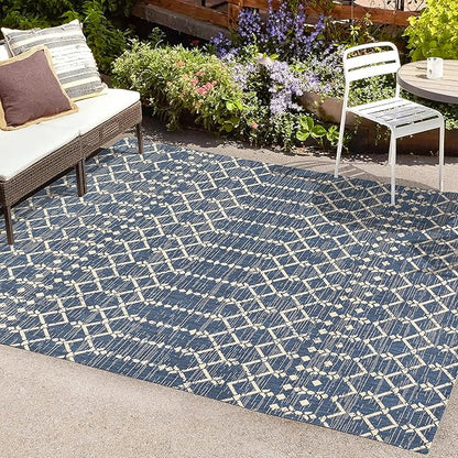 JONATHAN Y Moroccan Geometric Indoor Outdoor Area Rug 9X12 Navy/Beige, Ourika Textured Weave for Backyard, Patio, Porch, Easy-Cleaning, High Traffic, Pet-Friendly, Non-Shedding (SMB108K-9)