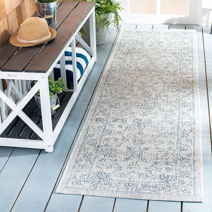 SAFAVIEH Courtyard Collection 2'3" x 16' Grey/Navy CY8680 Indoor/ Outside Waterproof Easy cleansingPatio Backyard Mudroom Runner Mat