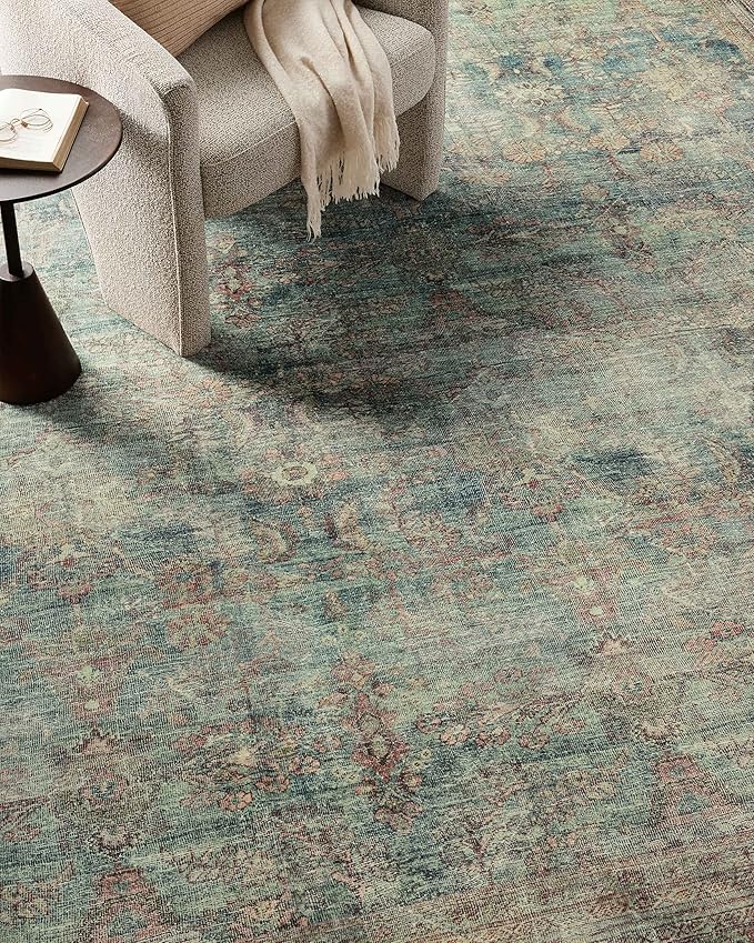Loloi Magnolia Home by Joanna Gaines Banks Collection BAN-01 Ocean/Spice 8'-6" x 11'-6", .13" Pile Height, Machine Washable, Area Rug