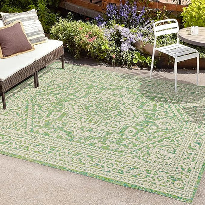 JONATHAN Y Medallion Weave Indoor Outdoor Area Rug 8X10 Cream/Green, Sinjuri Textured for Backyard, Patio, Porch, Easy-Cleaning, High Traffic, Pet-Friendly, Non-Shedding (SMB101H-8)
