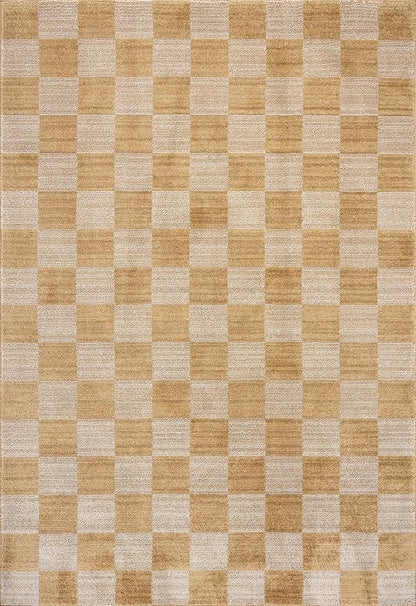 Loloi Chris Loves Julia Calvin Collection CLV-01 Apricot/Ivory 2'-3" x 3'-10" Accent Rug Checkered Neutral Soft Living Room Bedroom Carpet