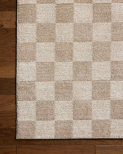 Loloi Chris Loves Julia Calvin Collection CLV-01 Pebble/Ivory 2'-3" x 3'-10" Accent Rug Checkered Neutral Soft Living Room Bedroom Carpet