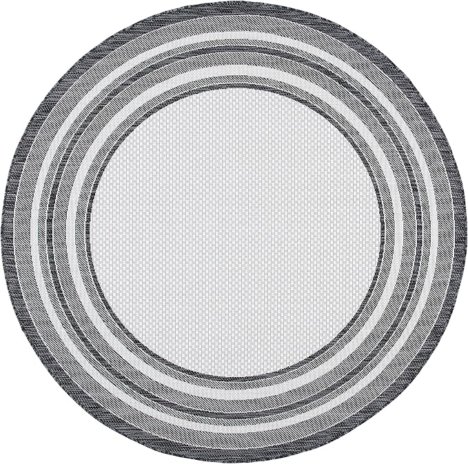 SAFAVIEH Washable Rug Outdoor Courtyard Collection - 7'10" Round, Ivory & Black, Non-Shedding & Easy Cleaning, Ideal for Patio, Backyard, Mudroom (CY8475-53712)