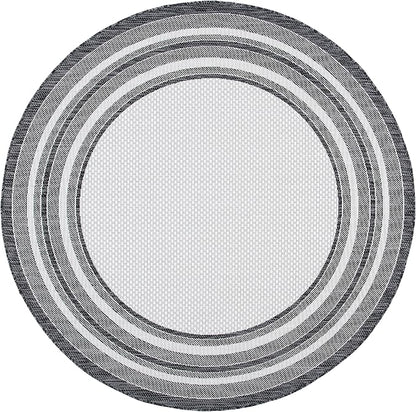 SAFAVIEH Washable Rug Outdoor Courtyard Collection - 6'7" Round, Ivory & Black, Non-Shedding & Easy Cleaning, Ideal for Patio, Backyard, Mudroom (CY8475-53712)