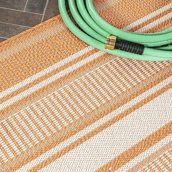 JONATHAN Y Double Stripe Indoor Outdoor Runner Rug 2X8 Orange/Cream, Haynes Modern for Backyard, Patio, Porch, Easy-Cleaning, High Traffic, Pet-Friendly, Non-Shedding (SMB202C-28)