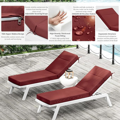 Chaise Lounge Cushion for Outdoor Furniture, Waterproof Fade and Tear Resistant Lounge Deck Chair Cushions for Patio Lawn Pool Resort Hotel