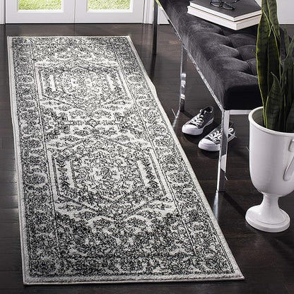 SAFAVIEH Adirondack Collection Runner Rug - 2'6" x 20', Silver & Black, Oriental Medallion Design, Non-Shedding & Easy Care, Ideal for High Traffic Areas in Living Room, Bedroom (ADR108A)
