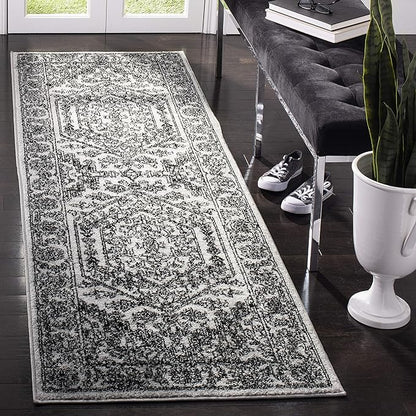 SAFAVIEH Adirondack Collection Runner Rug - 2'6" x 14', Silver & Black, Oriental Medallion Design, Non-Shedding & Easy Care, Ideal for High Traffic Areas in Living Room, Bedroom (ADR108A)