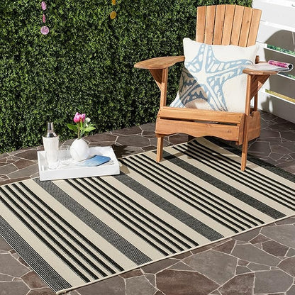 SAFAVIEH Washable Rug Outdoor Courtyard Collection - 6'7" Square, Beige & Sweet Pea, Non-Shedding & Easy Cleaning, Ideal for Patio, Backyard, Mudroom (CY6062-218)