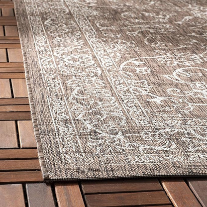 SAFAVIEH Washable Rug Outdoor Courtyard Collection - 6'7" Square, Grey & Navy, Non-Shedding & Easy Cleaning, Ideal for Patio, Backyard, Mudroom (CY8680-36812)