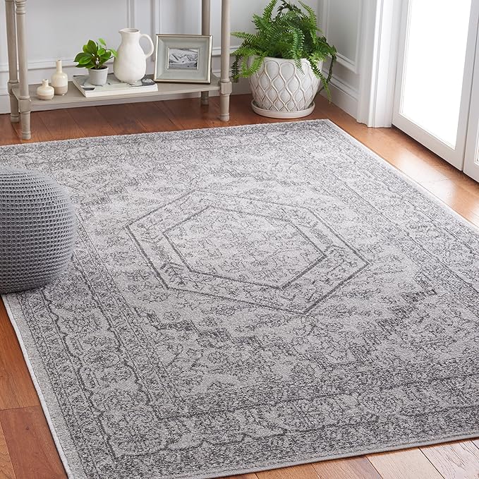SAFAVIEH Adirondack Collection Accent Rug - 4' x 6', Light Grey & Dark Grey, Oriental Medallion Design, Non-Shedding & Easy Care, Ideal for High Traffic Areas in Foyer, Living Room, Bedroom (ADR108C)