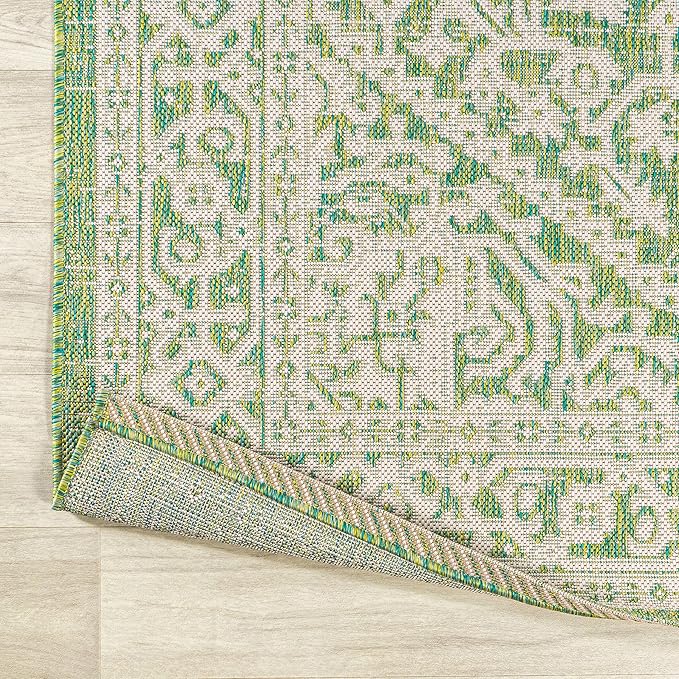JONATHAN Y Medallion Weave Indoor Outdoor Area Rug 3X5 Cream/Green, Sinjuri Textured for Backyard, Patio, Porch, Easy-Cleaning, High Traffic, Pet-Friendly, Non-Shedding (SMB101H-3)