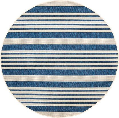 SAFAVIEH Washable Rug Outdoor Courtyard Collection - 5'3" Round, Navy & Beige, Non-Shedding & Easy Cleaning, Ideal for Patio, Backyard, Mudroom (CY6062-268)