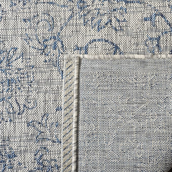 SAFAVIEH Washable Rug Outdoor Courtyard Collection - 6'7" Square, Grey & Navy, Non-Shedding & Easy Cleaning, Ideal for Patio, Backyard, Mudroom (CY8680-36812)