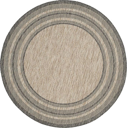 SAFAVIEH Washable Rug Outdoor Courtyard Collection - 10' Round, Natural & Black, Non-Shedding & Easy Cleaning, Ideal for Patio, Backyard, Mudroom (CY8475-37312)