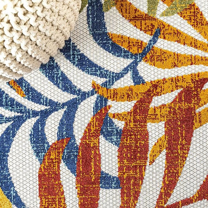 JONATHAN Y Tropics Palm Leaves Indoor Outdoor Round Area Rug 5 Ft Cream/Orange, Boho for Backyard, Patio, Porch, Easy-Cleaning, High Traffic, Pet-Friendly, Non-Shedding (AMC100B-5R)